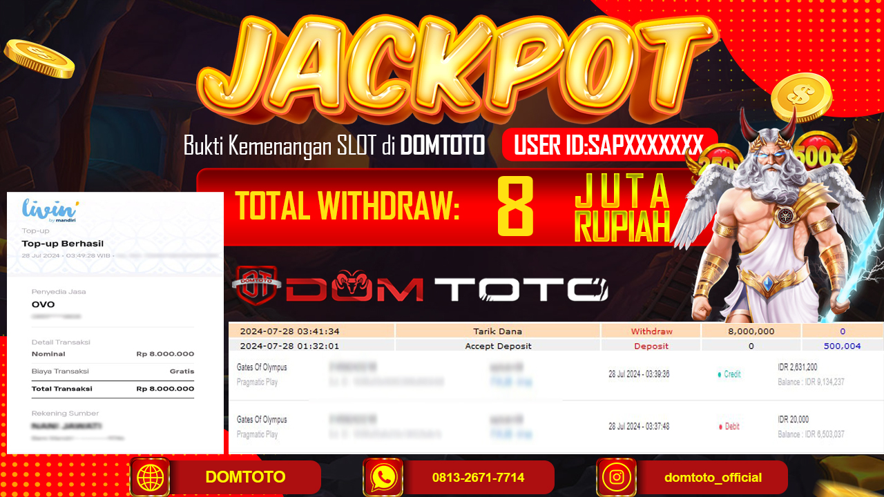 JACKPOT SLOT PRAGMATIC GATES OF OLYMPUS 27 JULI 2024